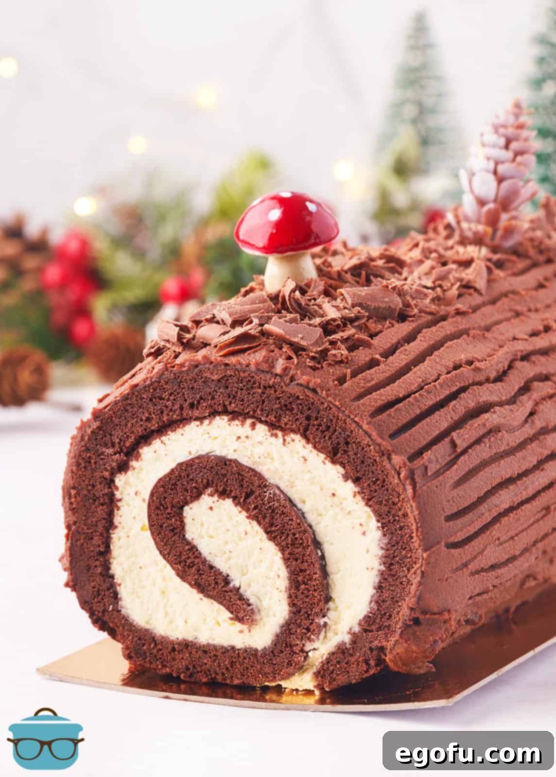 Christmas Yule Log Cake finished and decorated.