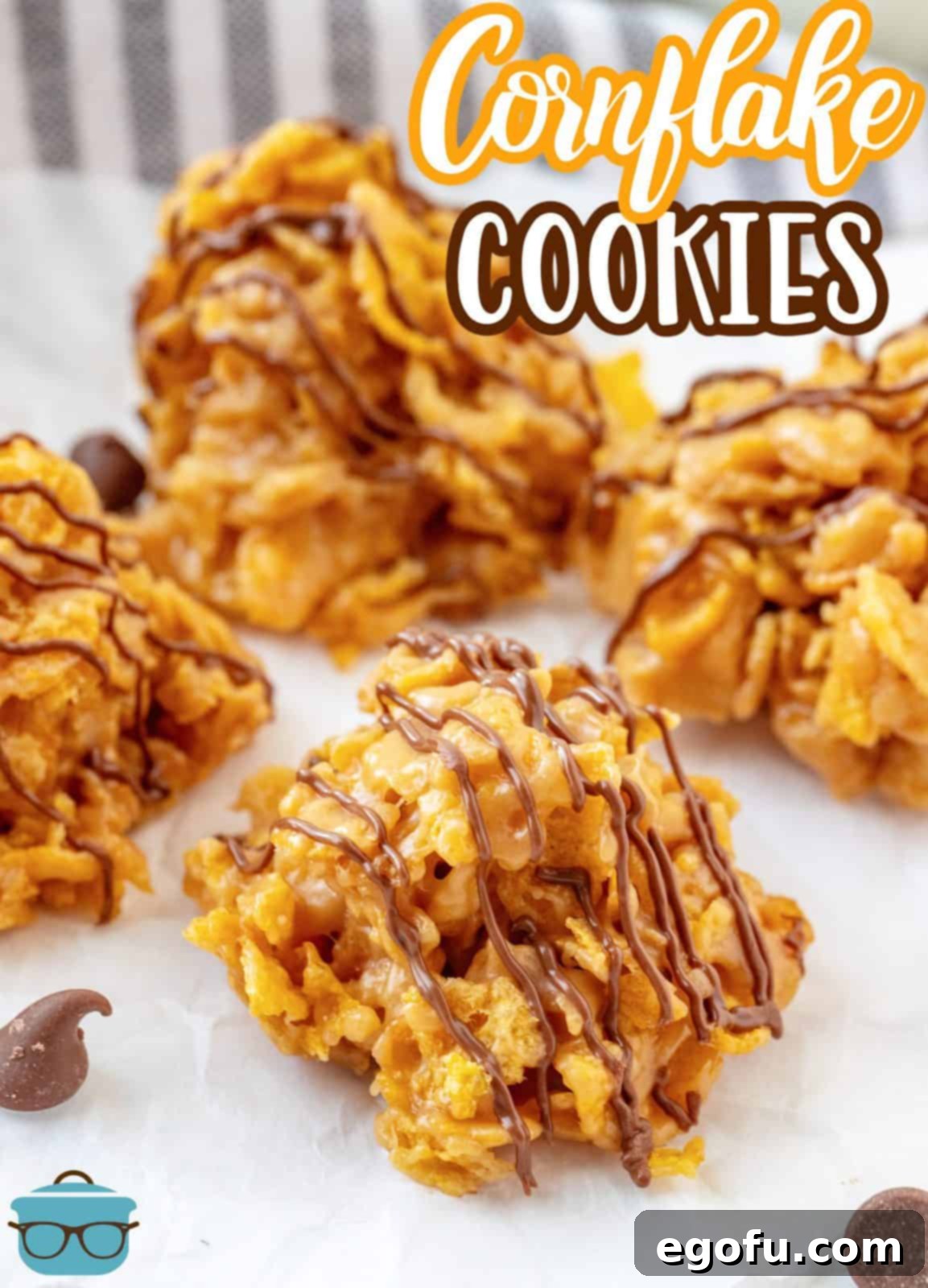 Grandmas Effortless No Bake Cornflake Delights 3 A beautiful close-up of a finished Cornflake Cookie, drizzled with chocolate, highlighting its appealing texture and deliciousness.