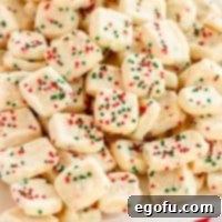 Close up of Mini Shortbread Christmas Cookies on platter.
