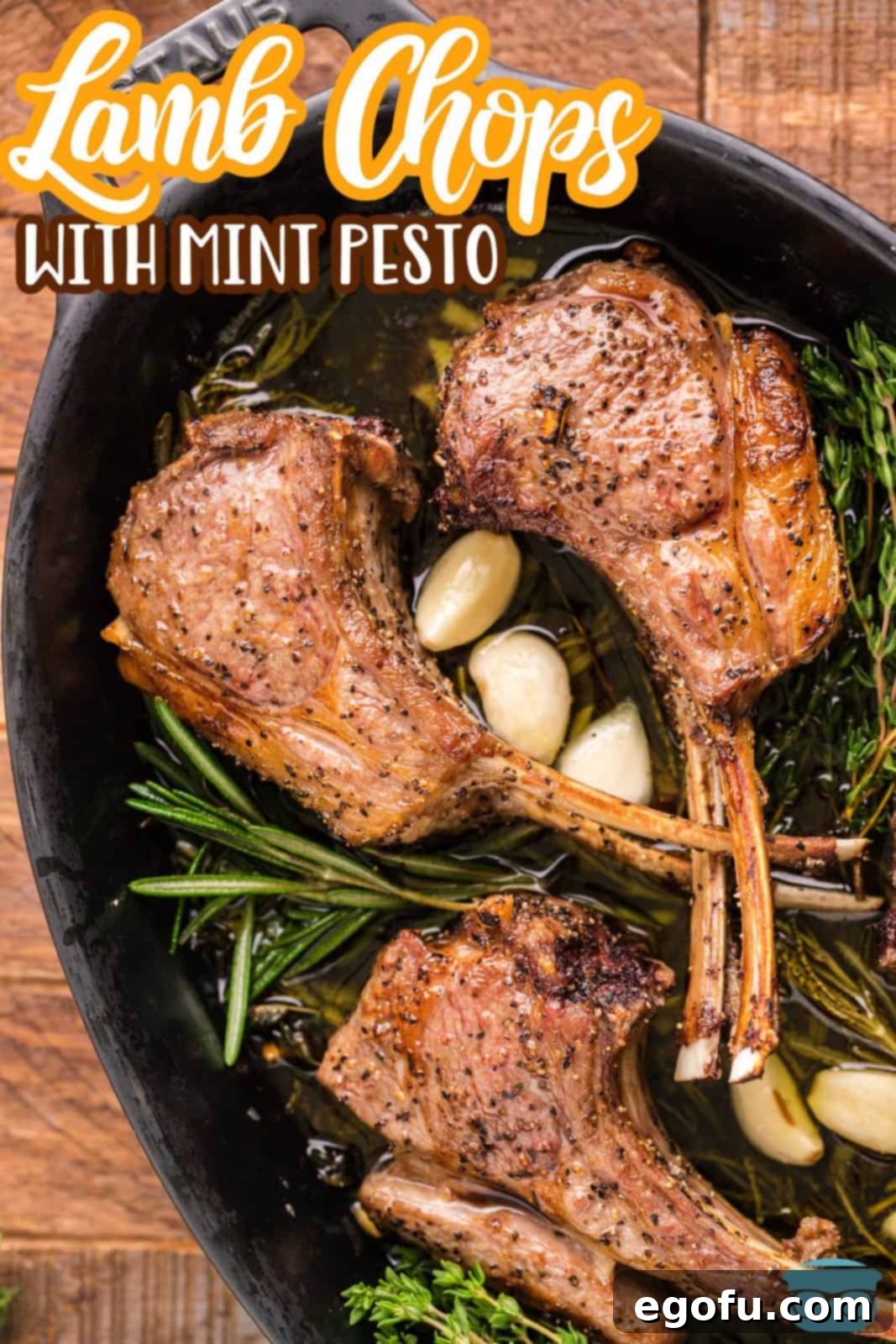 Succulent Lamb Chops 3 Overhead view of glistening Lamb Chops generously coated with fresh Mint Pesto, presented in an elegant baking dish – perfect for a Pinterest share.