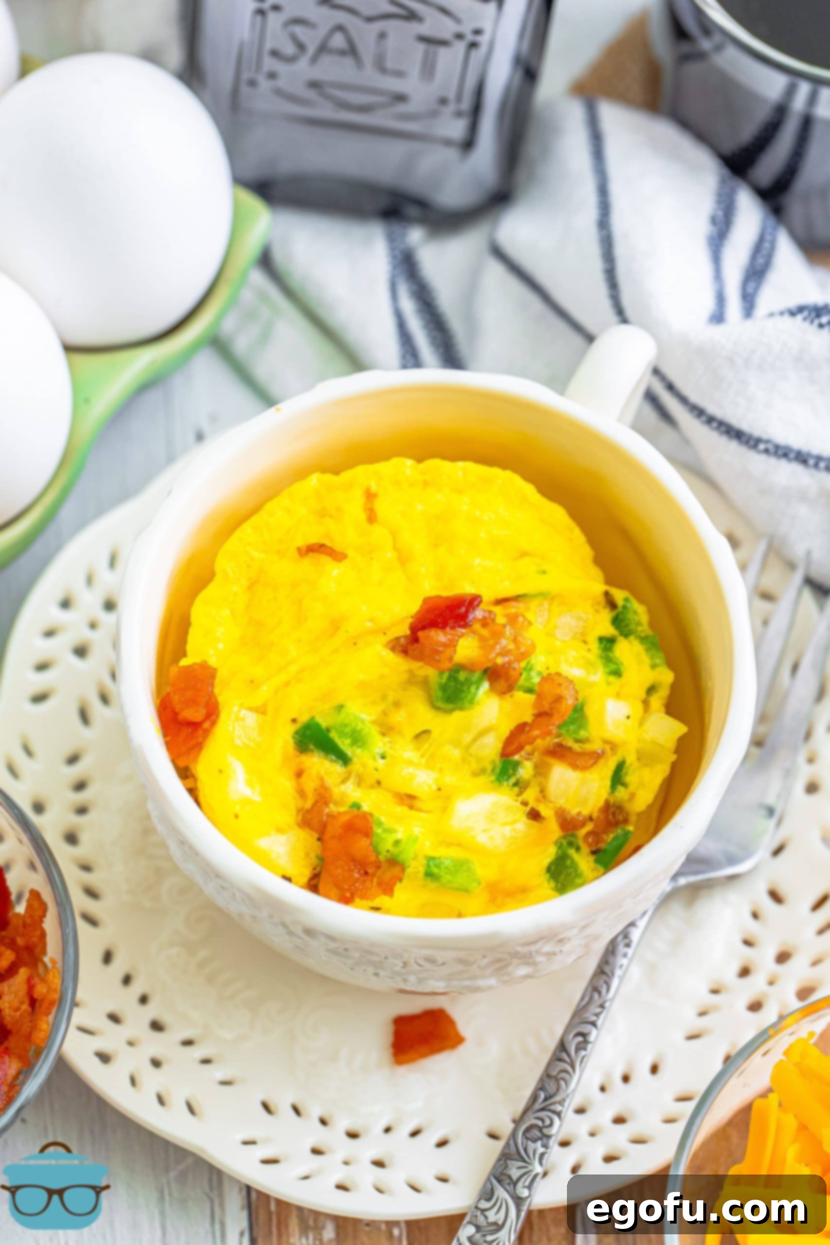 Your Instant Mug Omelet 2 Looking down on an Omelet in a Mug, showcasing its light and fluffy texture, ready to be enjoyed.