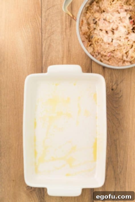A baking dish prepared with cooking spray.