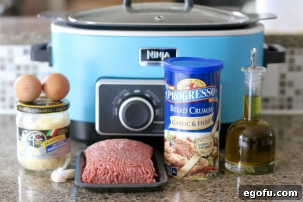 Slow Simmered Homemade Meatballs with Zesty Marinara 4 ground beef, eggs, bread crumbs (Italian or garlic & herbs, grated Parmesan Romano, garlic cloves, salt, pepper