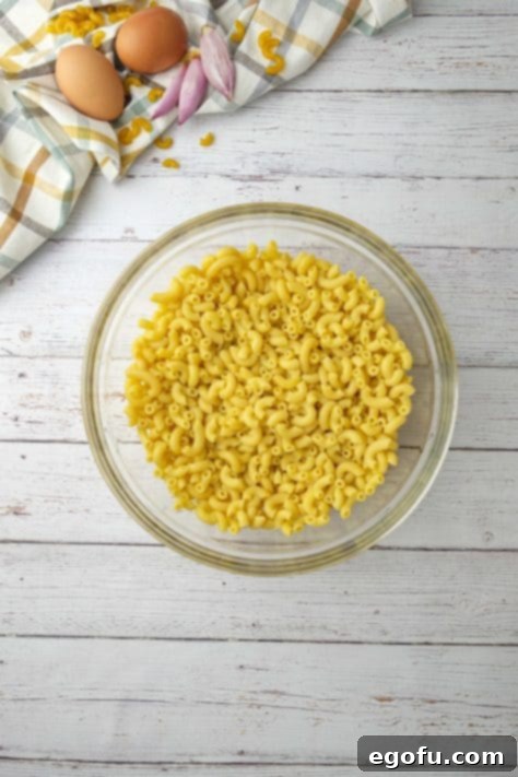 Creamy Hawaiian Macaroni Salad 10 drained and cooled macaroni noodles in a bowl.