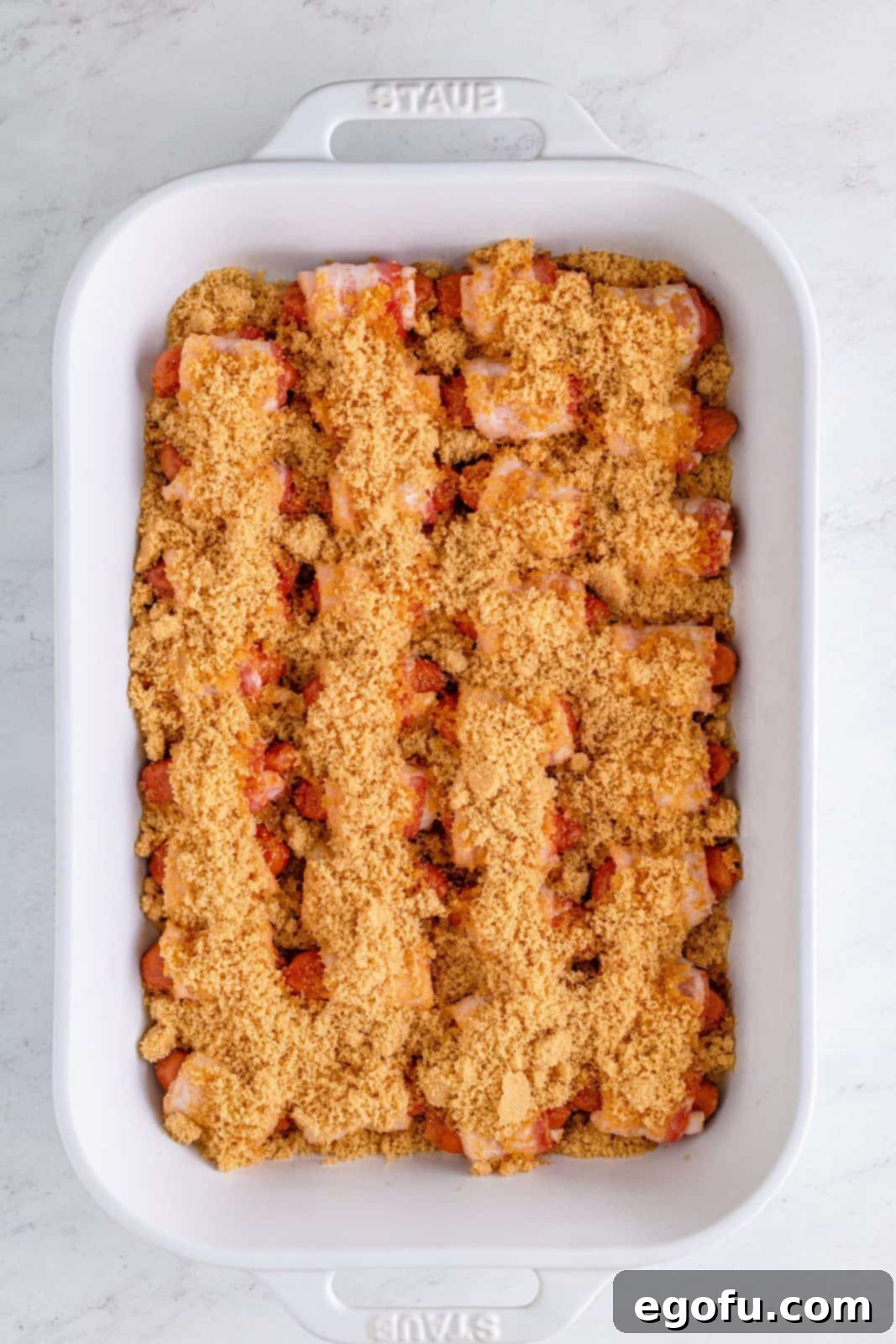 Crispy Bacon Sausage Bites 8 Little smokies taken out of refrigerator ready to bake.