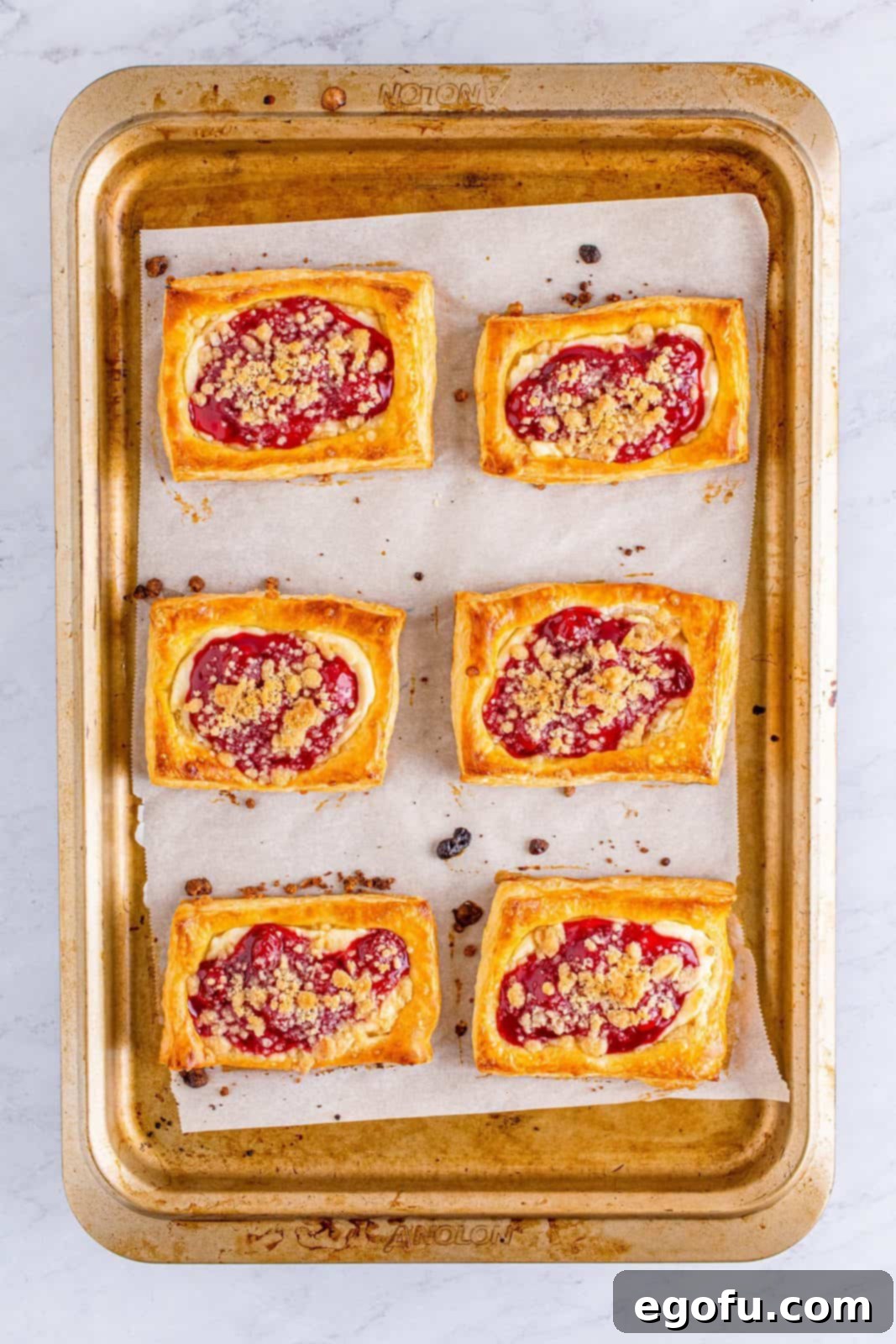 Buttery Cherry Crumble Danishes 13 Baked danishes right out of oven.
