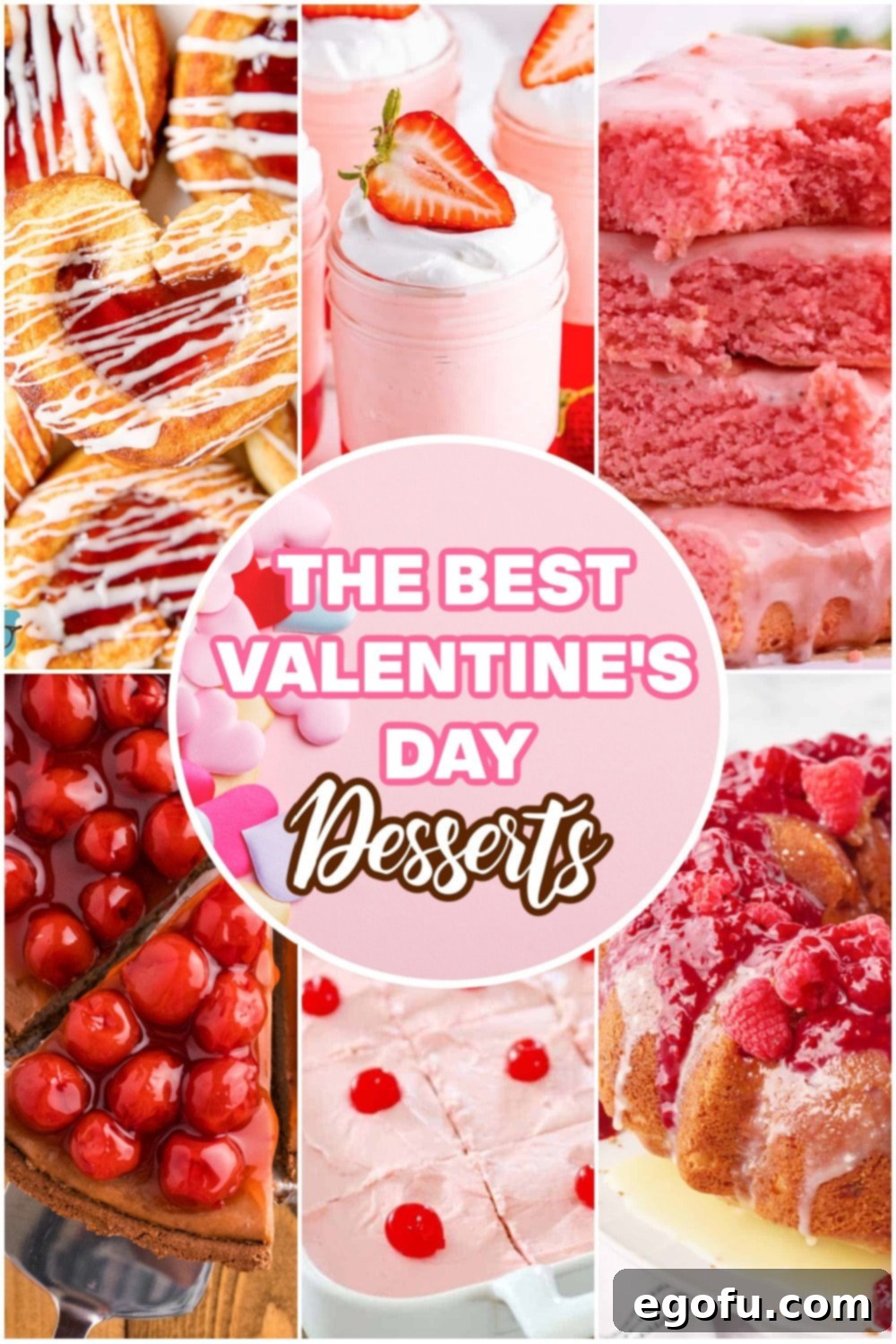 a collage of 6 desserts with text in the middle that says 