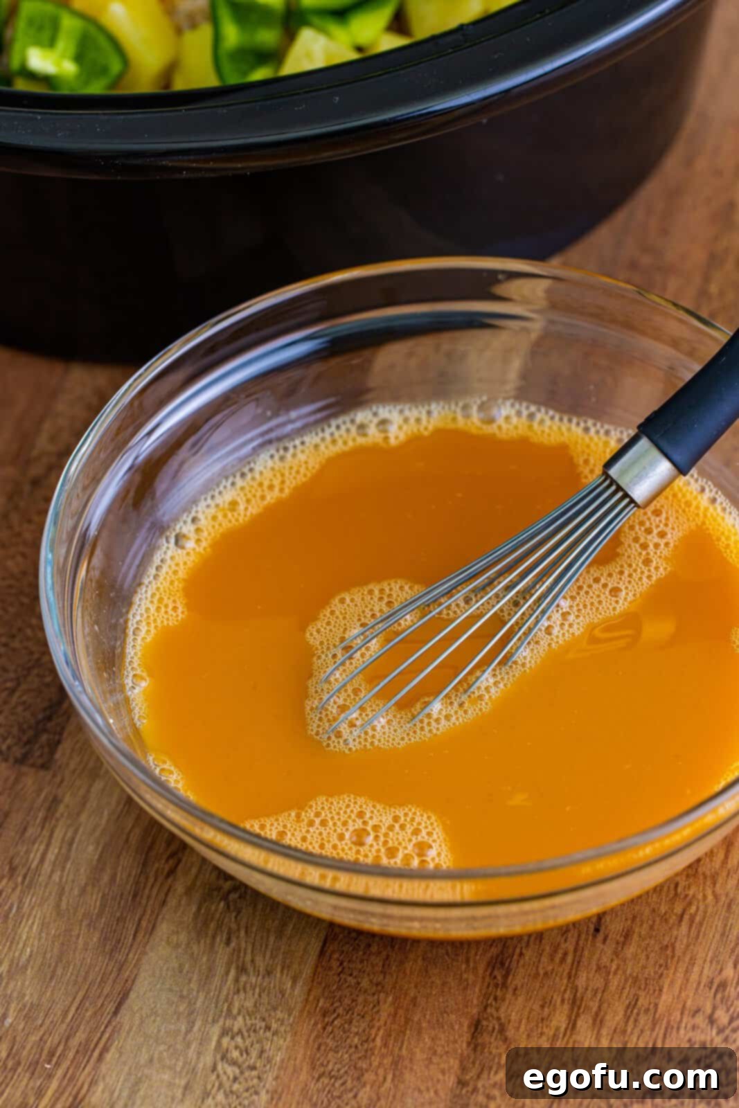 Sticky Sweet & Sour Crockpot Meatballs 9 Pineapple juice, brown sugar, cornstarch and soy sauce whisked together in a clear bowl.