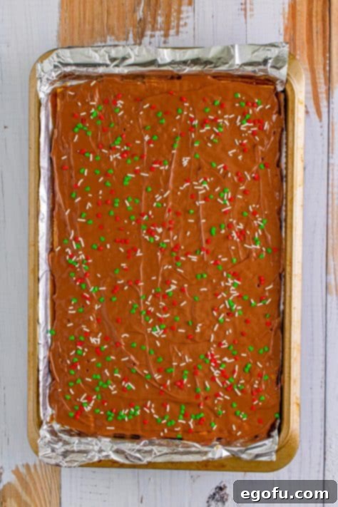 Christmas Caramel Cracker Crunch 16 melted chocolate evenly spread on top of crackers and topped with Christmas colored sprinkles.