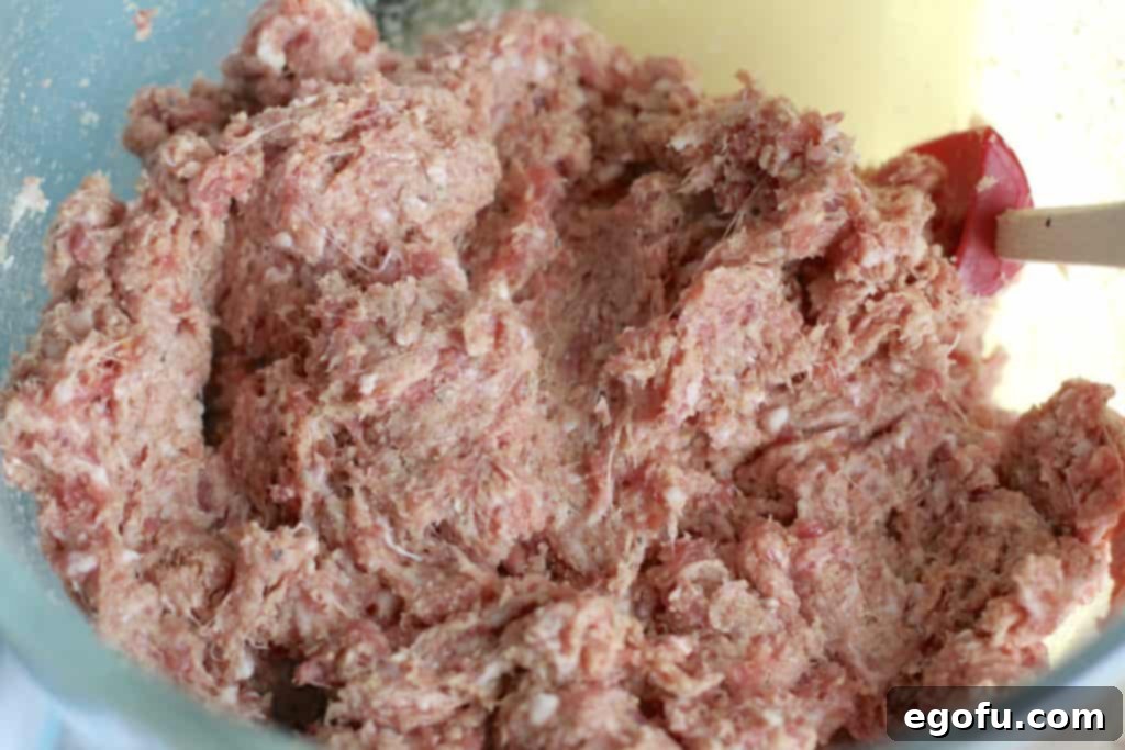 ground beef and pork mixture combined in a glass bowl
