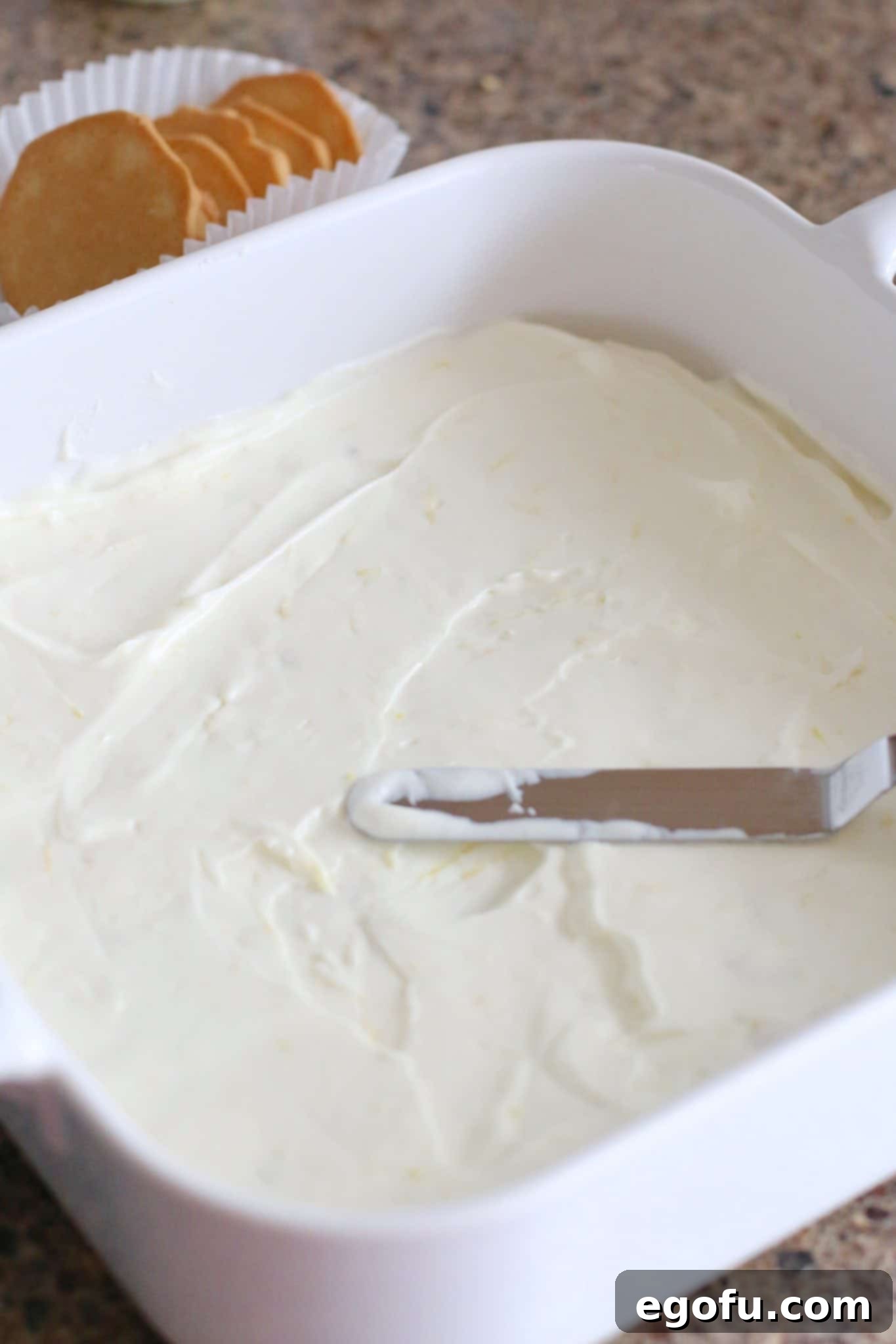 Zesty Lemon No-Bake Delight 9 sweetened cream cheese mixture .spread on soaked lemon cookies