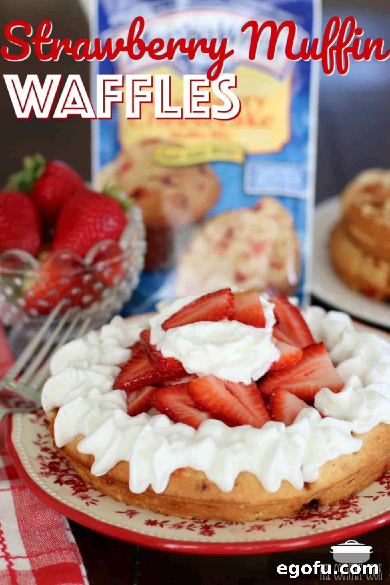 Strawberry Muffin Mix waffles recipe from The Country Cook