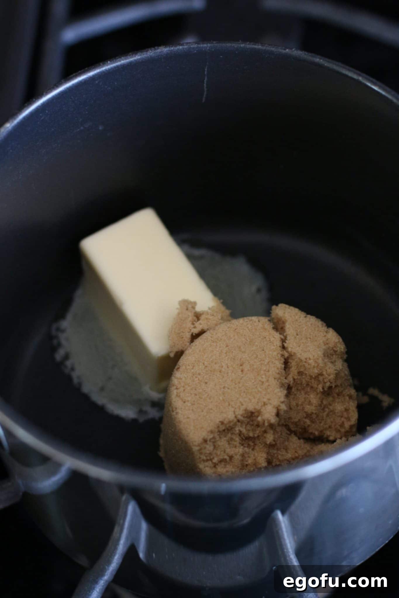 butter and brown sugar in a pot. 