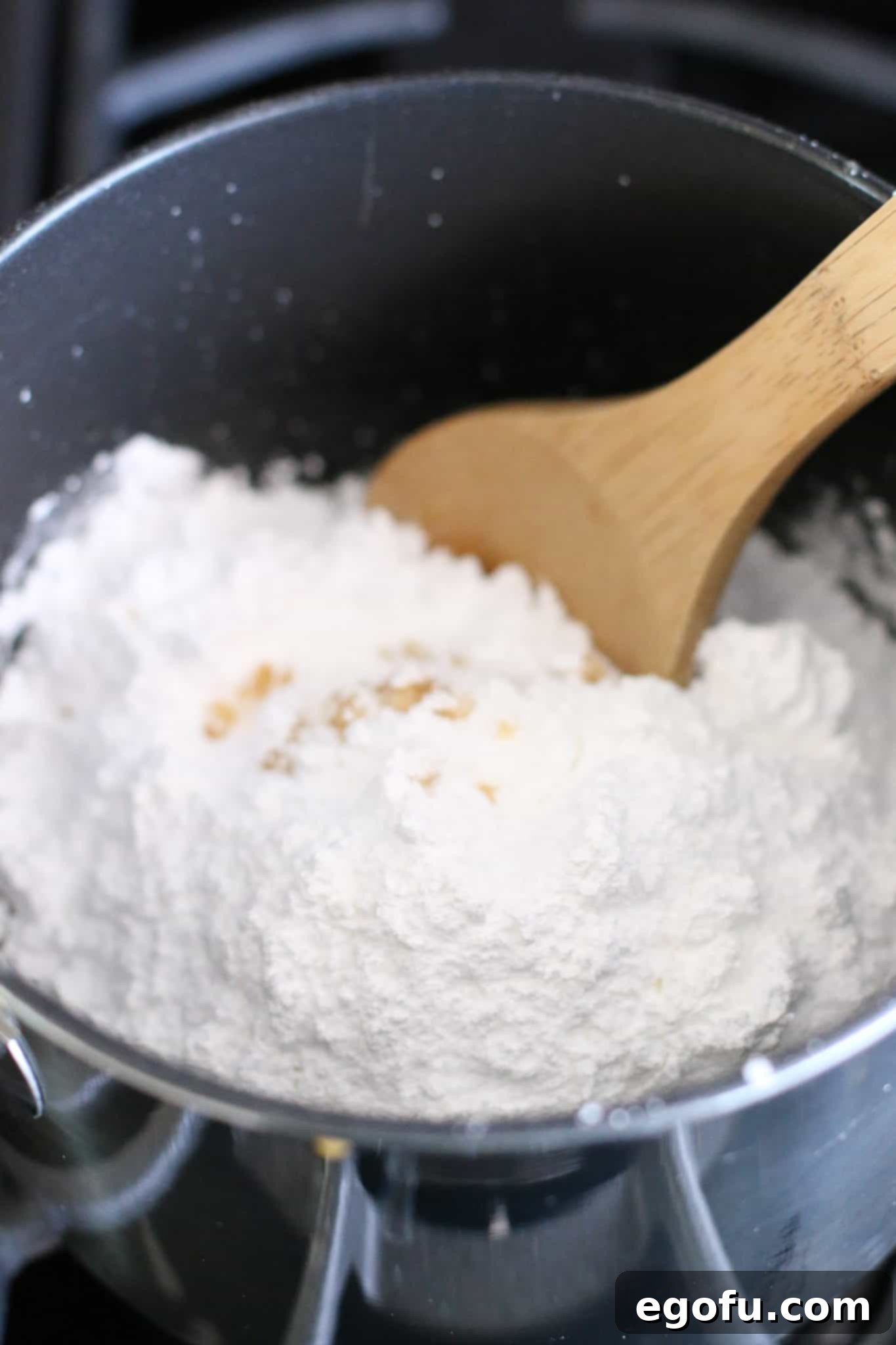 powdered sugar stirred into pot with butter and brown sugar.