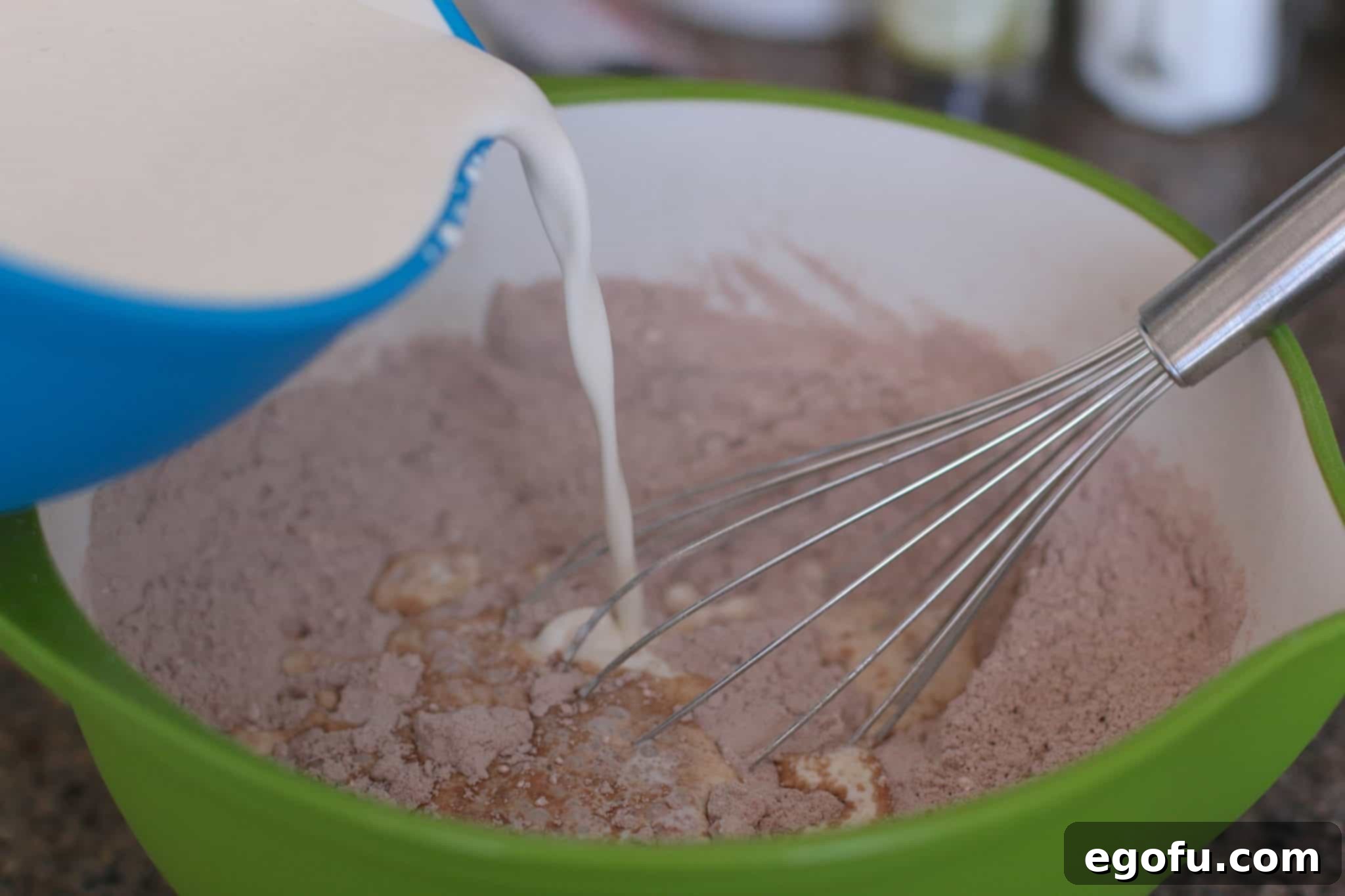 coffee and milk mixture poured into cocoa flour mixture.
