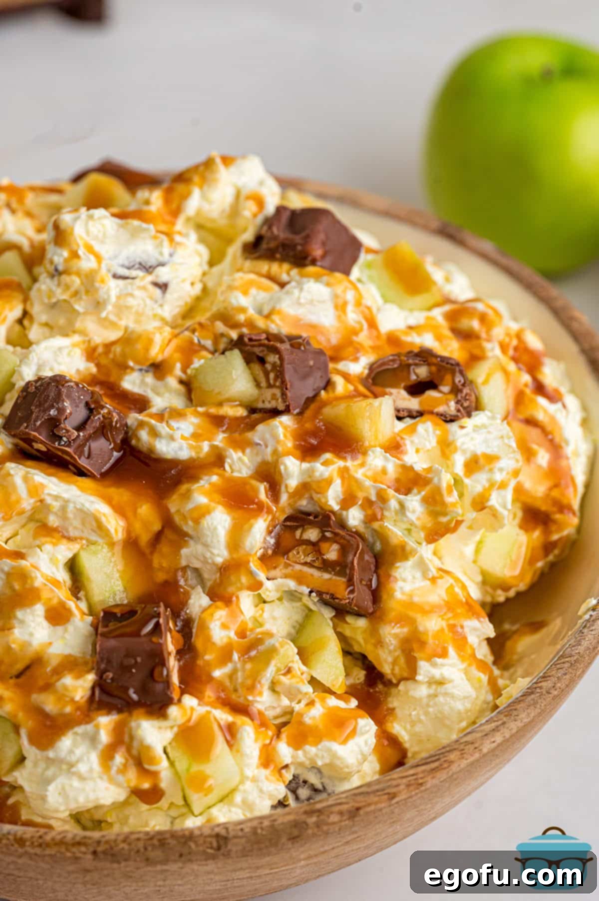 Creamy Snickers Apple Delight 2 A big serving bowl of Snickers Apple Salad.