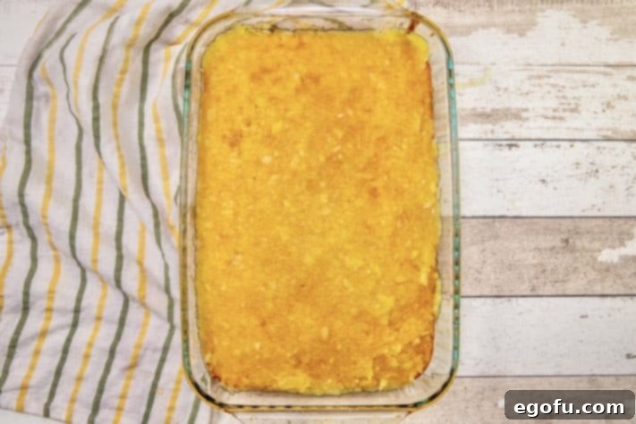 pineapple mixture spread evenly on top of cake.