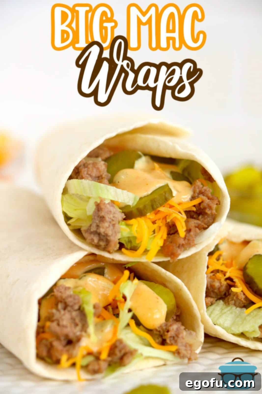 Three Big Mac Wraps finished and stacked Pinterest image.