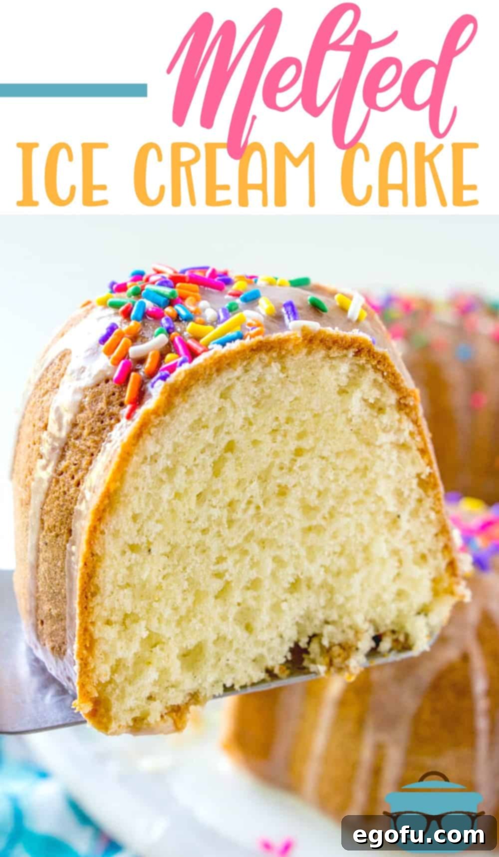 a slice of bundt cake being held up by a cake slicer.