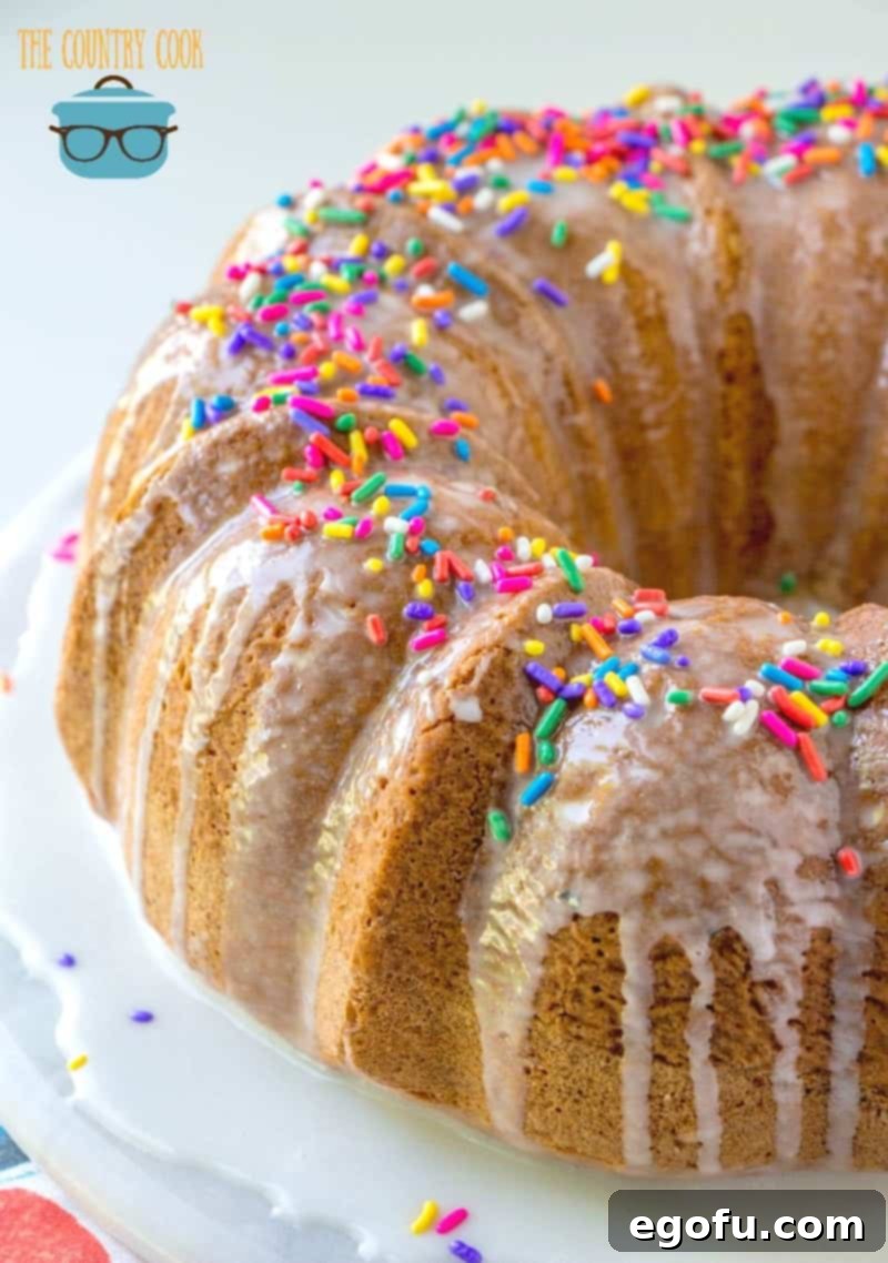 powdered sugar icing, sprinkles on finished cake.