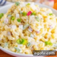 Close up looking at homemade Macaroni Salad.