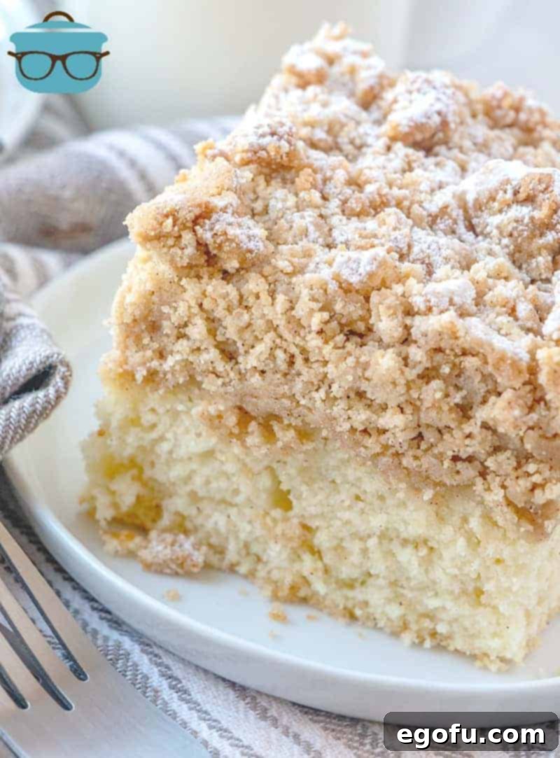 Homemade Double Crumb Cake, slice on a white plate