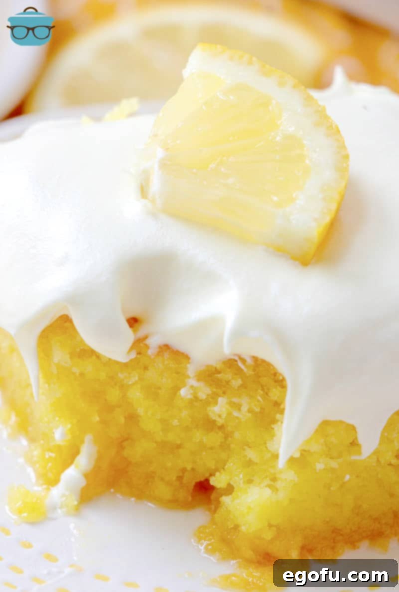 Zesty Lemon Drop Bliss 2 Delicious and vibrant Lemon Drop Cake on a serving plate, adorned with a light whipped frosting, ready to be enjoyed.