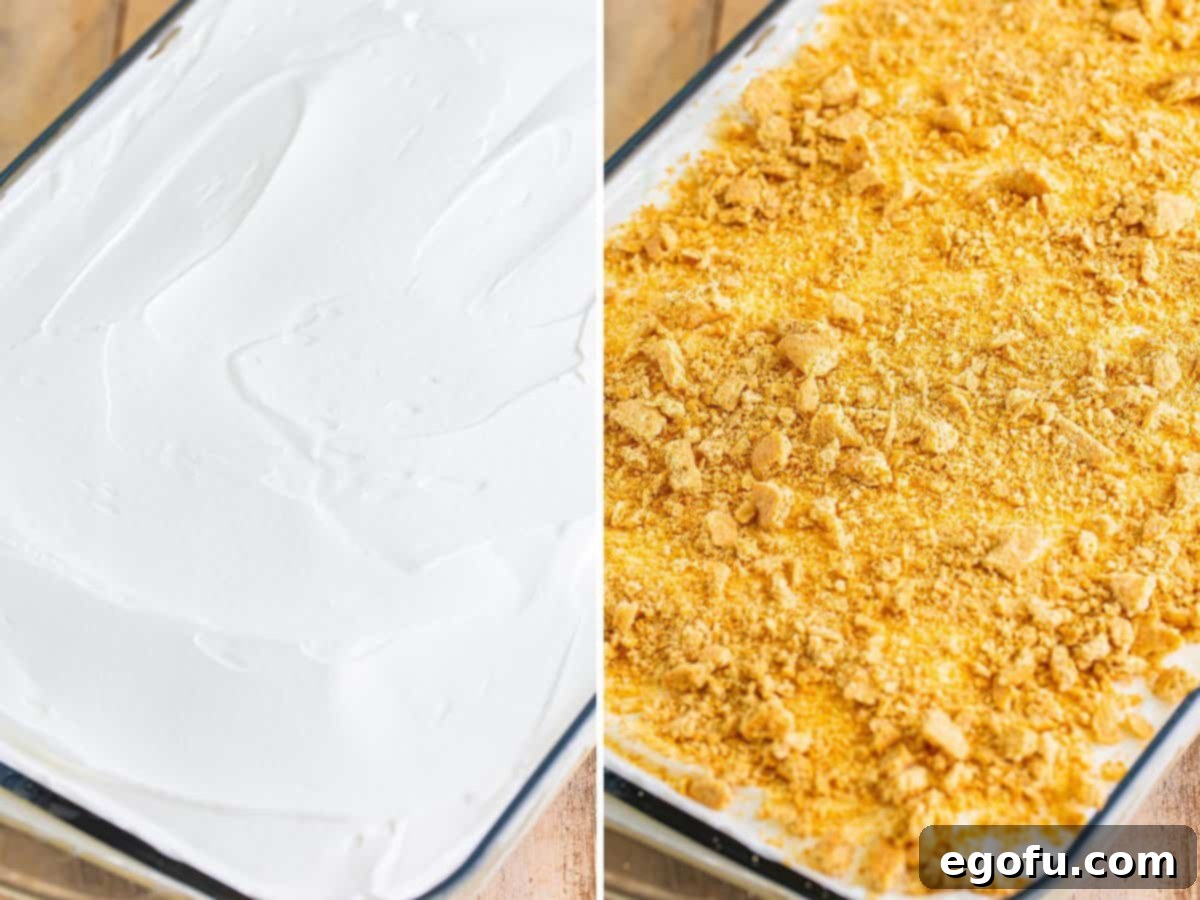 Super Moist Carrot Poke Cake 7 Cheesecake pudding spread over a carrot cake with holes.