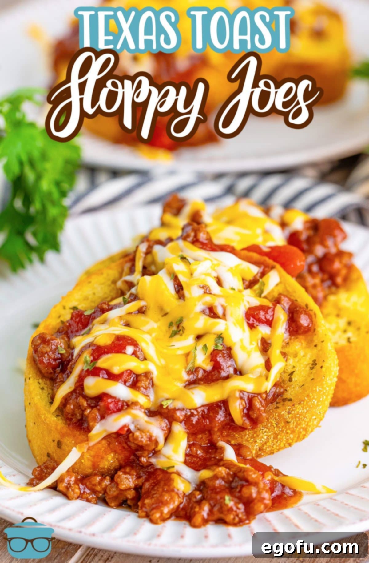 An open faced Texas Toast Sloppy Joe on a plate. 