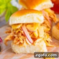 Close up looking at a Crock Pot Buffalo Chicken Slider.