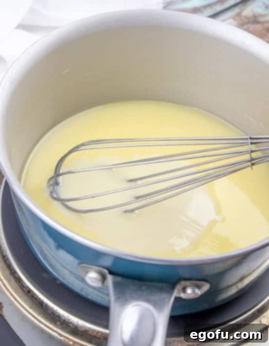 melted butter and sweetened condensed milk in a sauce pan.