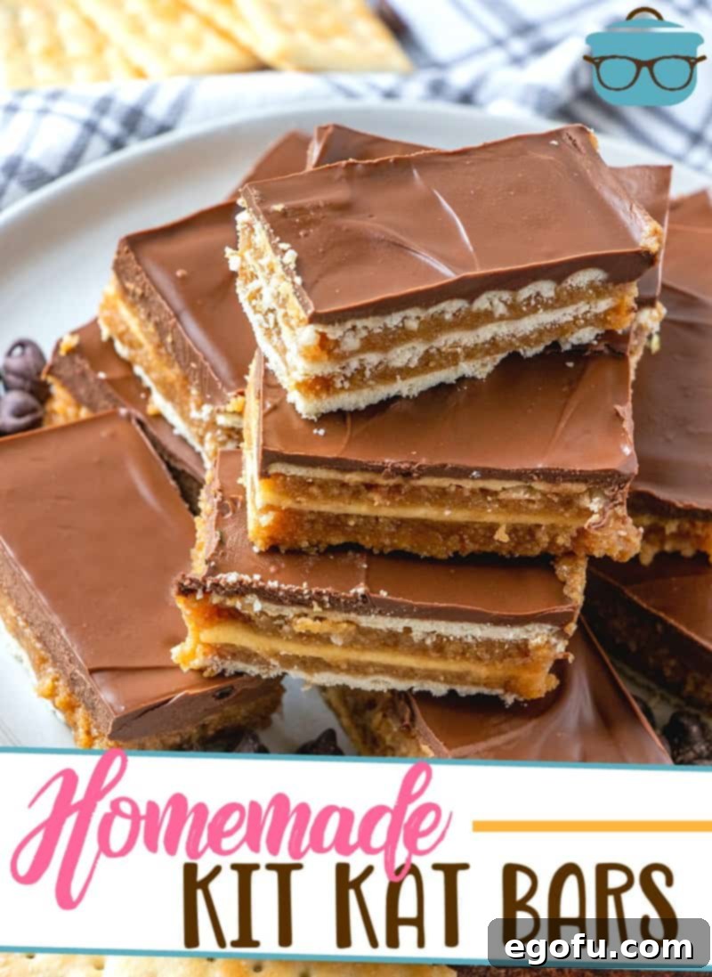 Easy Homemade Kit Kat Bars recipe from The Country Cook, bars shown stacked on a plate.