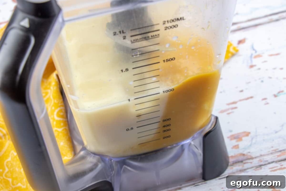 The Best Homemade Orange Julius 5 Milk, orange juice concentrate, vanilla and sugar shown in the bottom of a blender.