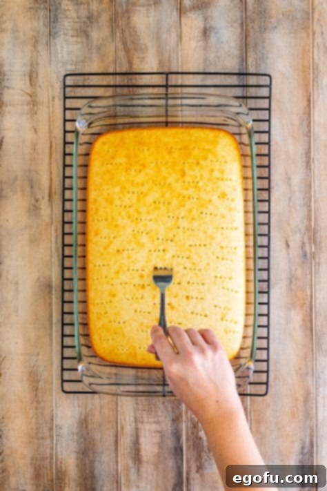 poking a cake with a fork.