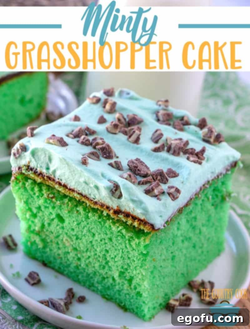 Effortless Grasshopper Indulgence 3 A close-up shot of a single slice of vivid mint green Grasshopper Cake, artfully presented on a small white dessert plate, highlighting its smooth frosting and delicate texture.