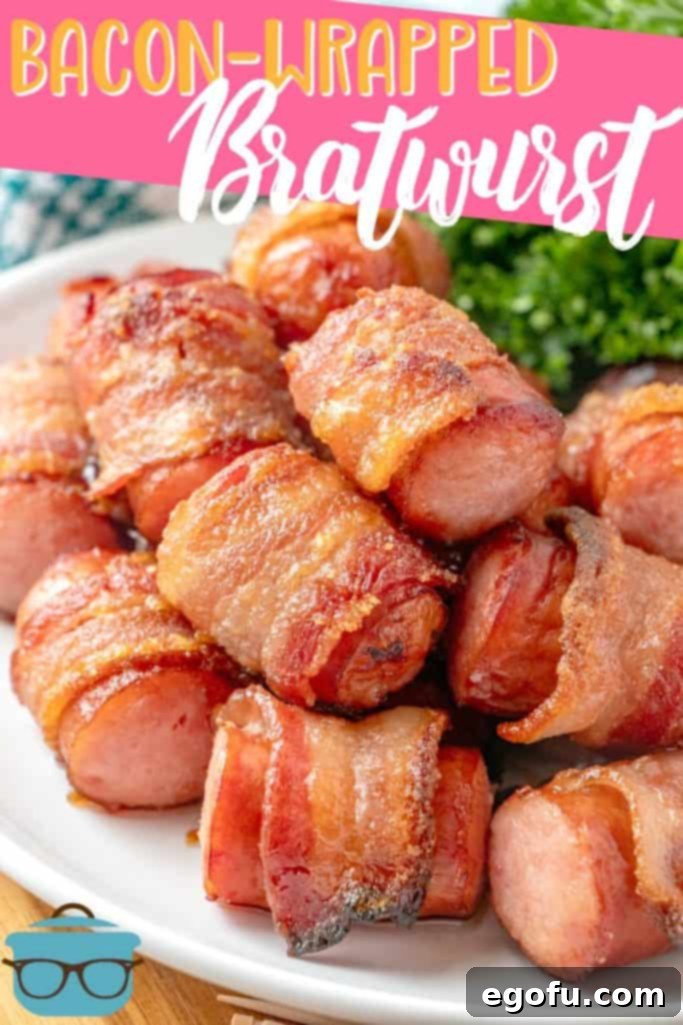 Crispy Bacon Brat Poppers 4 Bacon-Wrapped Bratwurst party appetizer recipe from The Country Cook