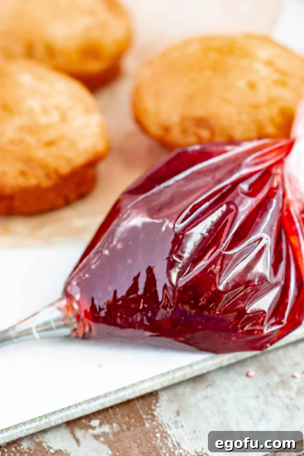 Piping bag filled with jelly.