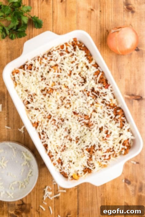 shredded mozzarella layered on top of pasta.