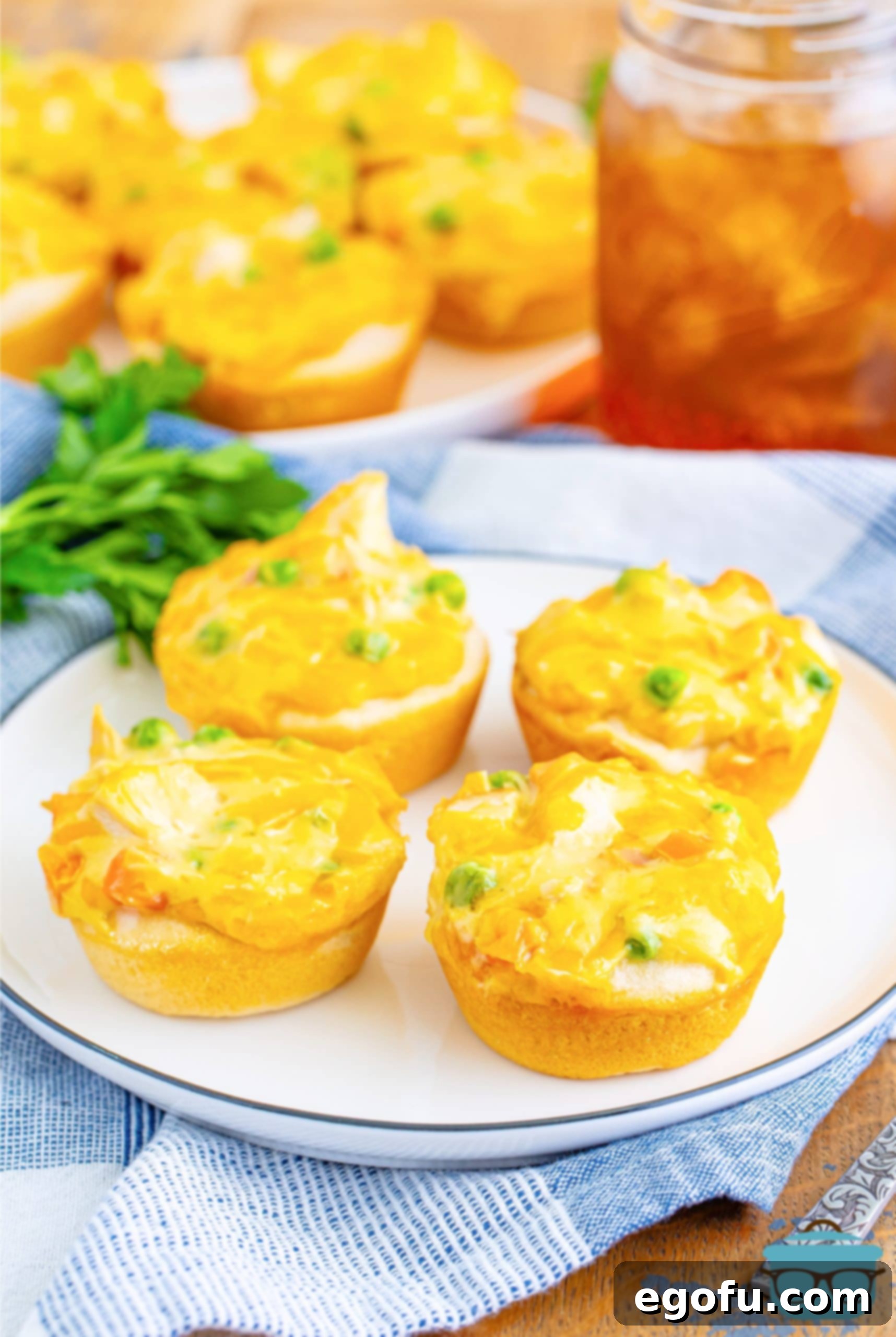 A plate with a few Mini Chicken Pot Pies.