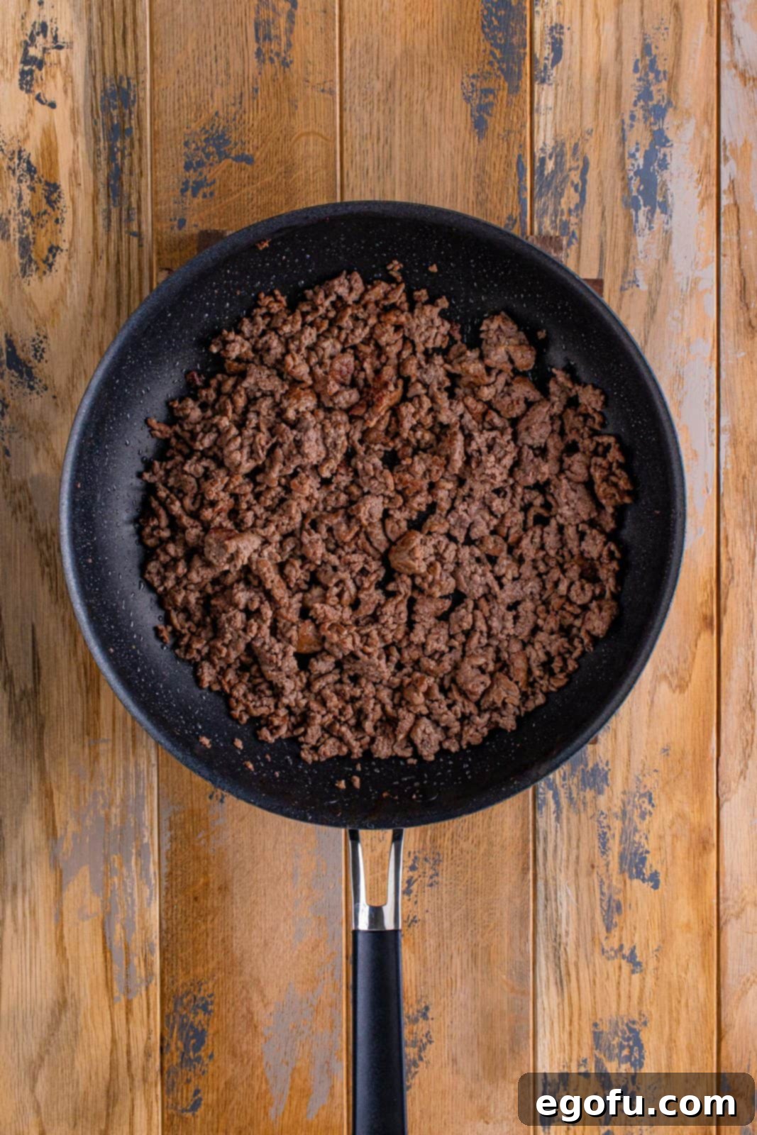 browning the ground beef in a large skillet.
