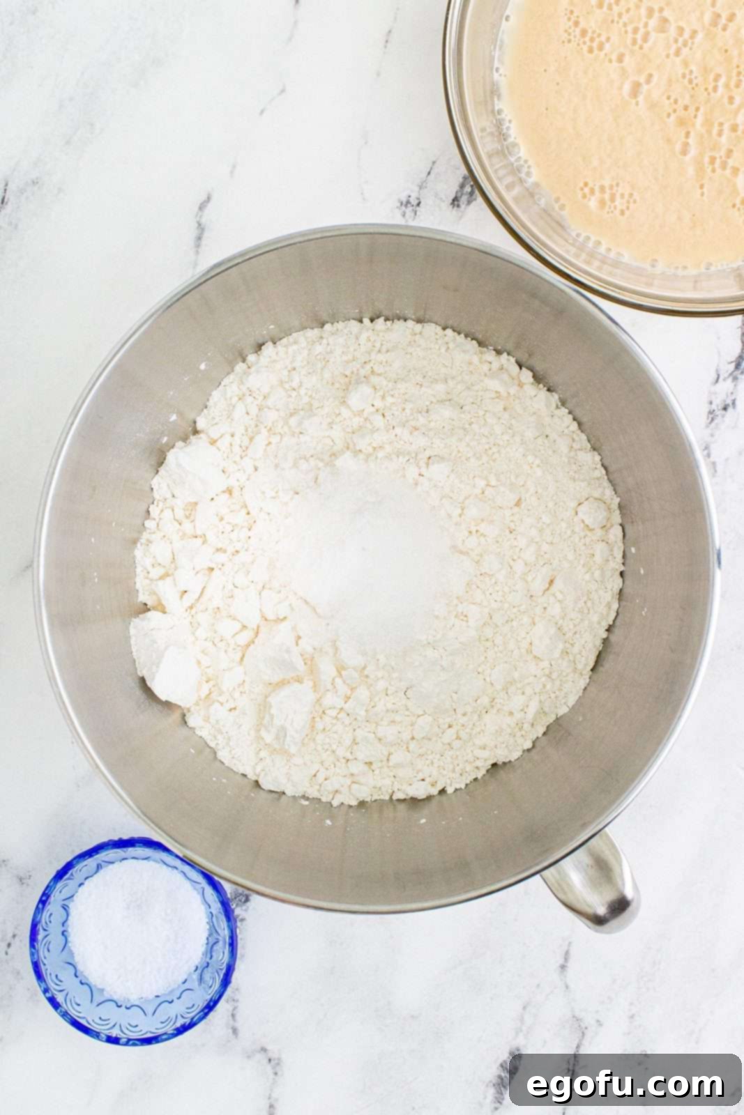 flour and salt in a stand mixer bowl.