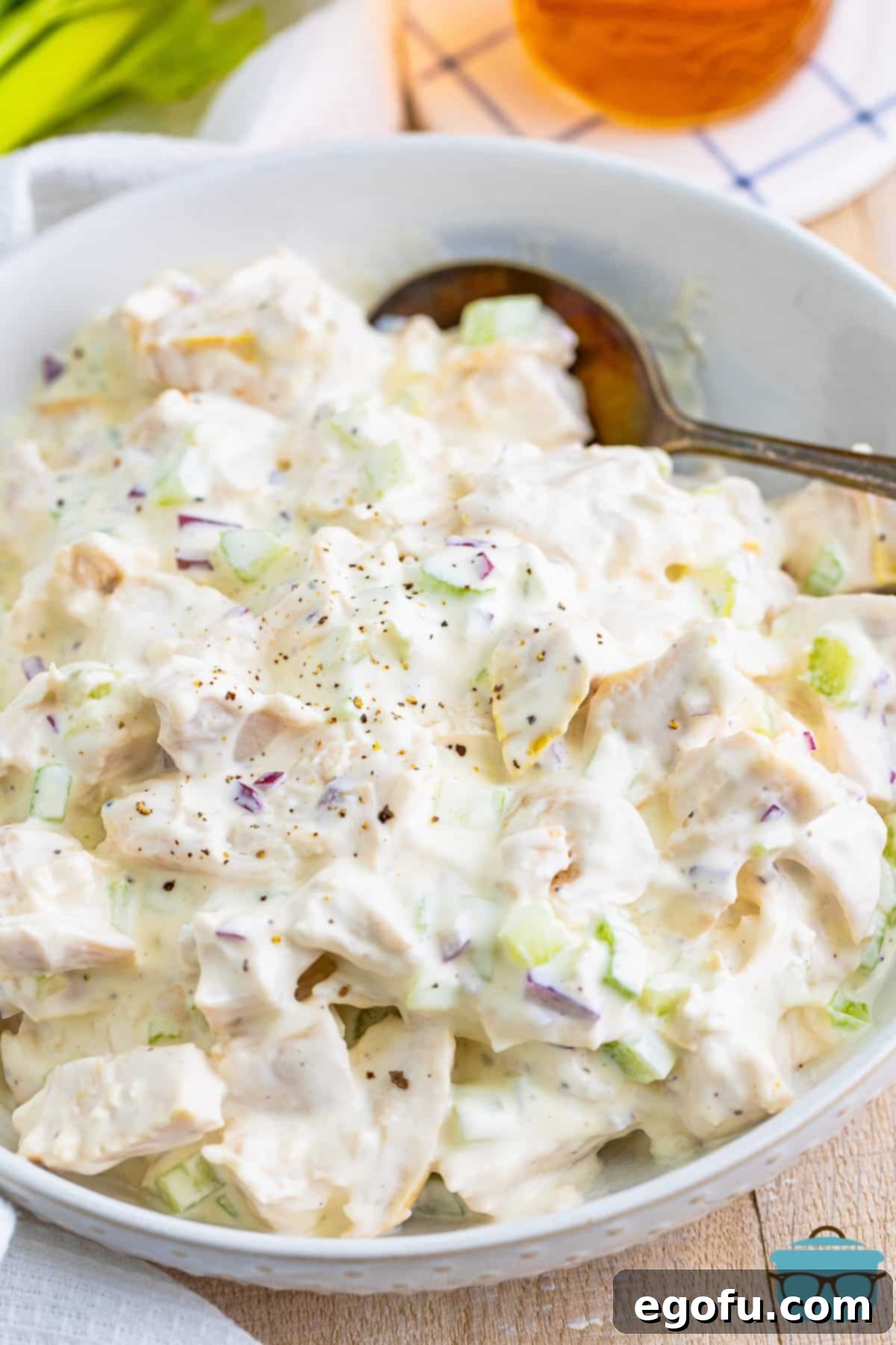 A bowl of homemade Chicken Salad. 