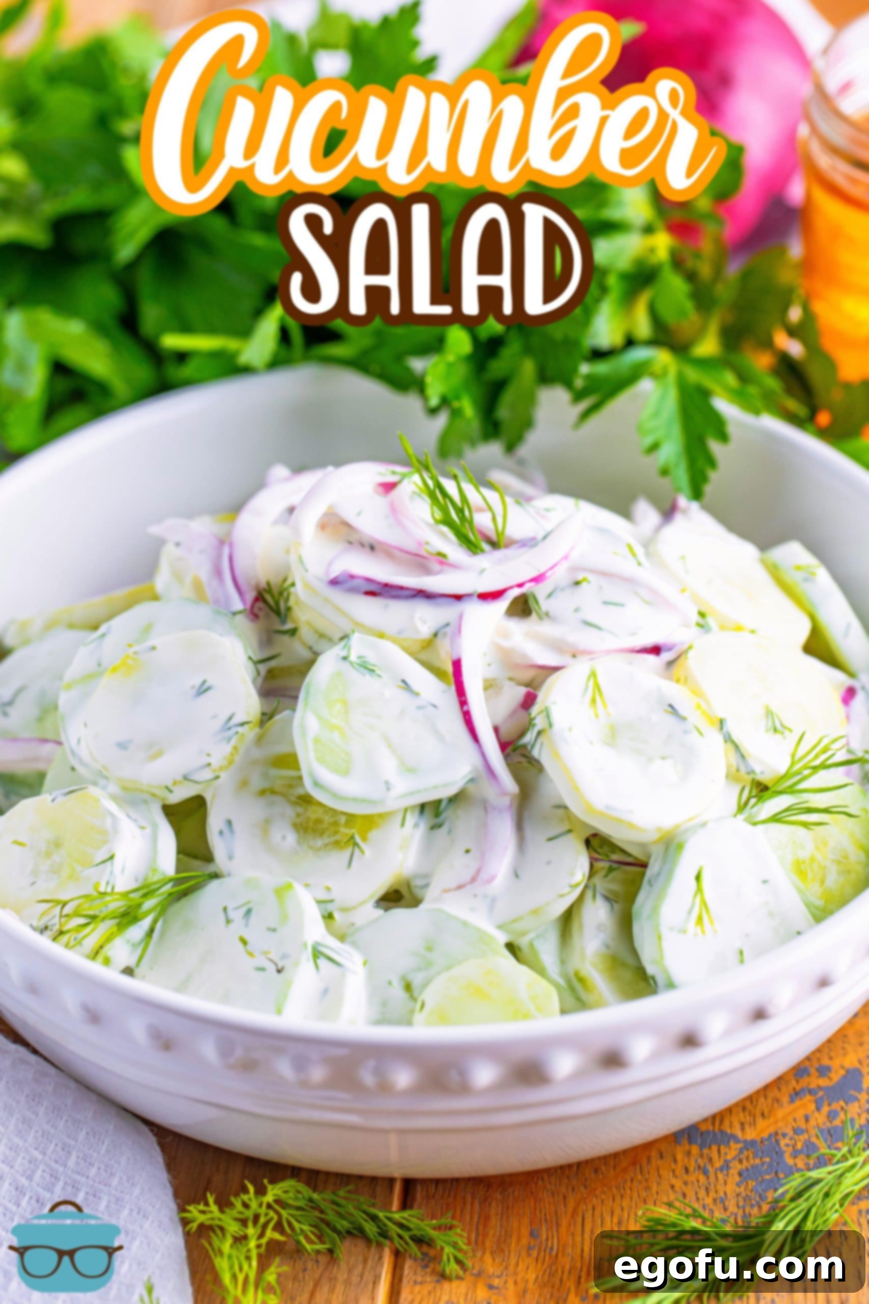 Chilled Cucumber Delight 4 A vibrant bowl of Creamy Cucumber Salad, garnished with fresh dill.