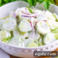 Chilled Cucumber Delight 9 Close up looking at some Creamy Cucumber Salad.