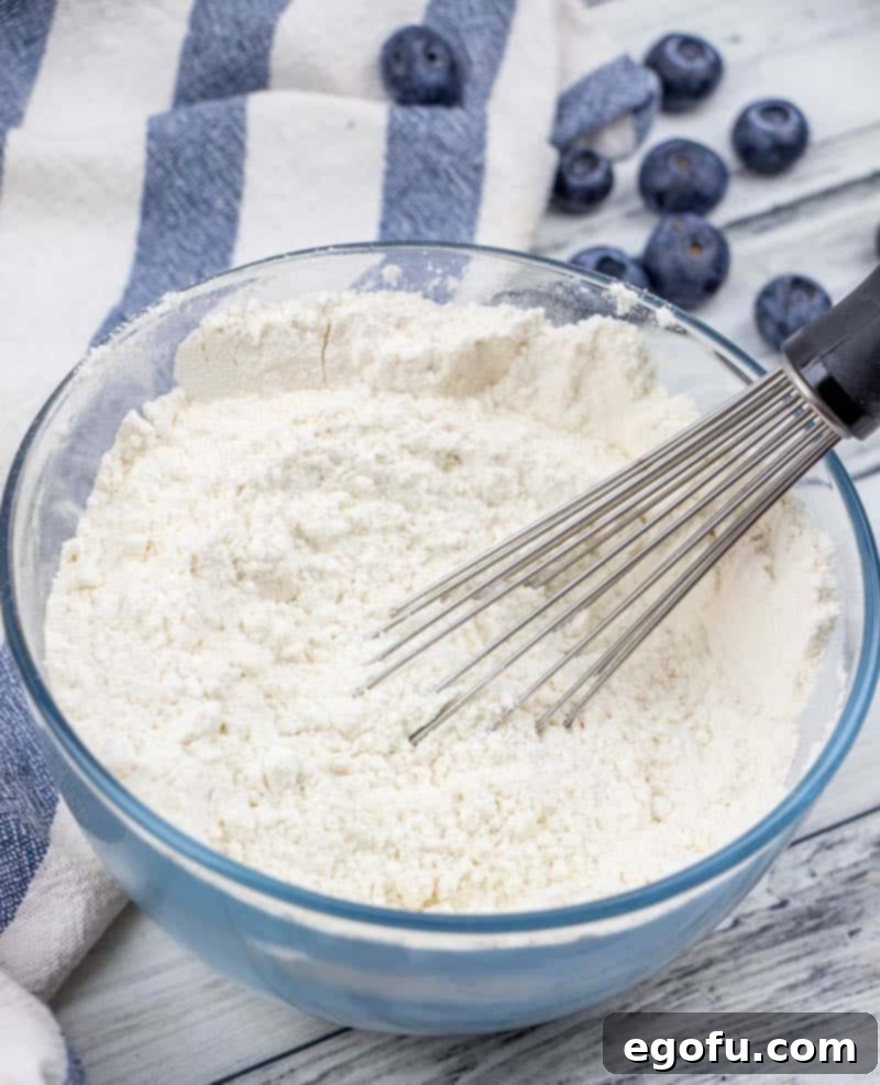 all purpose flour, baking powder, salt in a bowl with a whisk.
