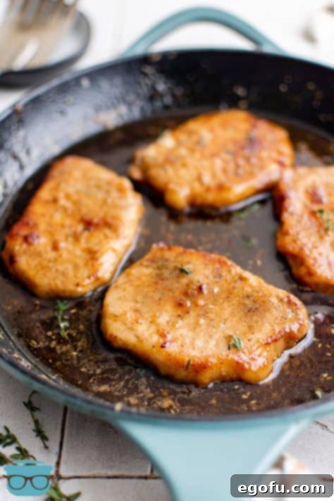 Finished Honey Garlic Pork Chops in pan.