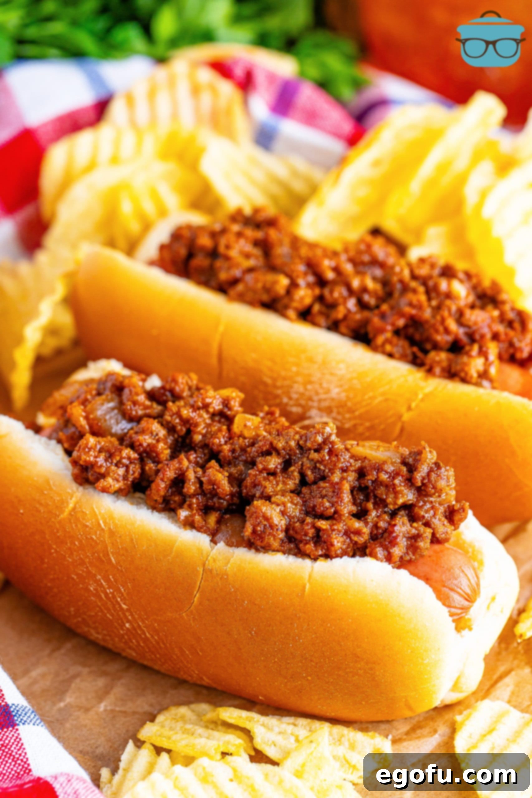 A few Chili Dogs with Hot Dog Chili.