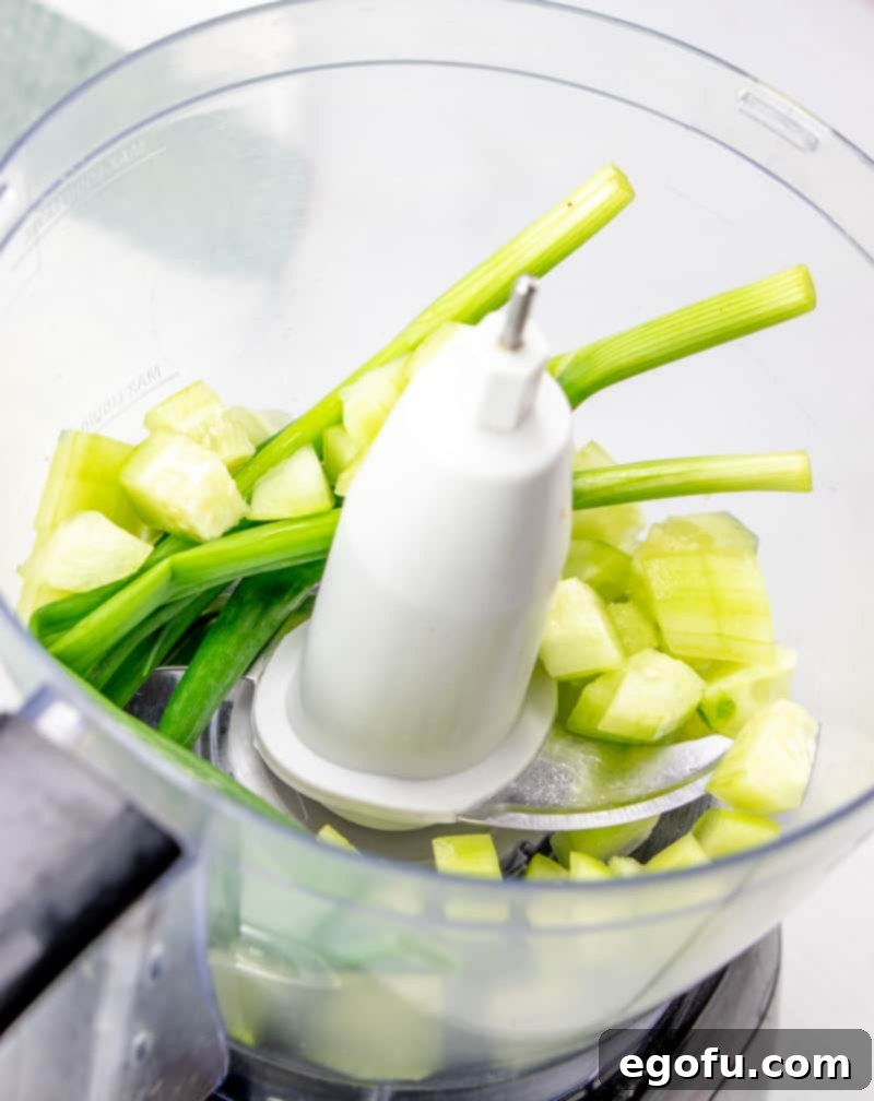 cucumbers and green onion in food processor.