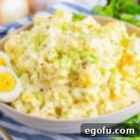 A thumbnail image of the finished creamy potato salad in a bowl.