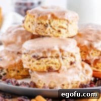 Buttery Cinnamon Raisin Biscuits 9 A small plate of Cinnamon Raisin Biscuits.